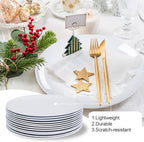 White Melamine Dinner Plates,12pcs Dishes Set,10inch Lightweight Round Plastic Plates,Scratch Resistant Unbreakable Serving Dishes,White
