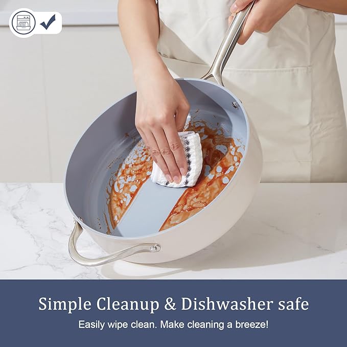 Ceramic Cookware Set Nonstick Pots and Pans Set with Lid PFAS-Free Non Toxic Cookware Set with Advanced G7 Ceramic Coating, Oven Safe Up To 500°F, Quick & Even Heat Distribution, Navy Blue