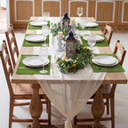 Linen Placemats Set of 8, Machine Washable, Heat Resistant, Wrinkle Free, Thick Polyester Kitchen Place Mats for Dining Table (Green)