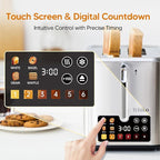 Trisiko® Touch Screen Toaster 2 Slice, Stainless Steel Smart Toaster with Digital Timer, 1.38" Extra-Wide Slots for Bread& Bagel,with Reheat, Defrost, Cancel, +15s Boost, Great for Home, Office, Dorm