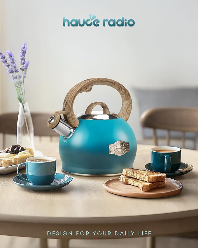 Tea Kettle, Whistling Stovetop Teapot Food Grade Stainless Steel Tea Kettles for Stove Top with Anti-hot Ergonomic Handle,Kettle Spout for Tea, Coffee or Milk, 2.1 Quart Tea Pots