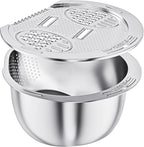 ESOW Colander Set Stainless Steel, Rice Washer Strainer Bowl with Grater, Multipurpose Use for Food Storage, Draining Water, Cutting and Slicing/Shredding, Kitchen Essentials