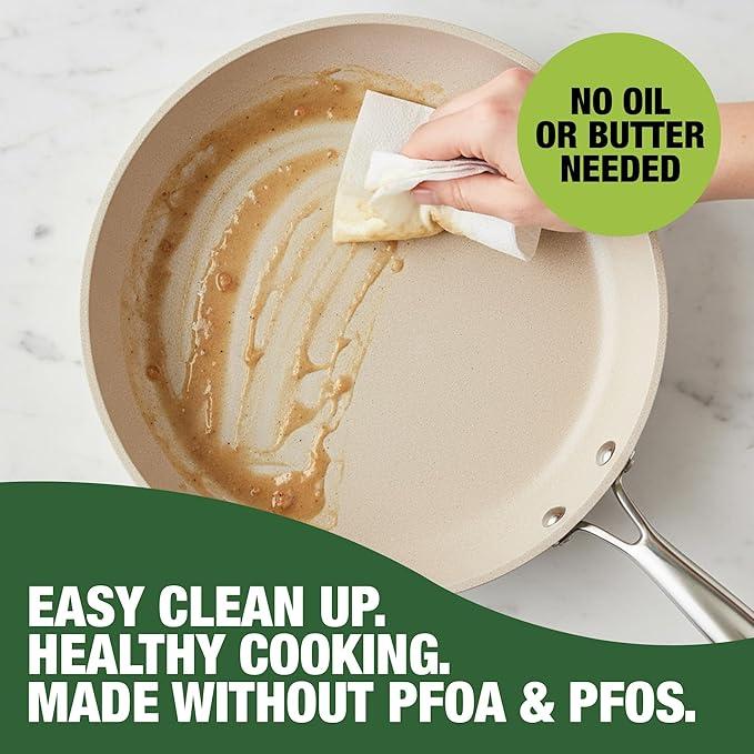 Granitestone 3pc Non Stick Frying Pans Set, 8,10,12 inch Ceramic Frying Pan Skillet Set, Non Toxic Frying pans Nonstick for Cooking, Induction Ready, PFAS & PFOA Free, Oven & Dishwasher Safe - Beige