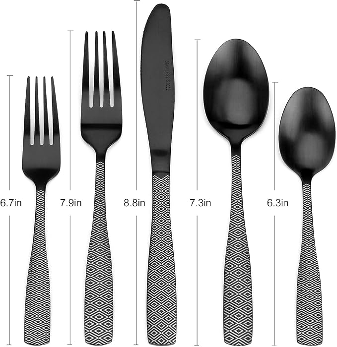 Matte Black Silverware Set, 20-Piece Stainless Steel Flatware Cutlery Set, Satin Finish Tableware Set Service for 4, Include Knife Fork Spoon, Dishwasher Safe