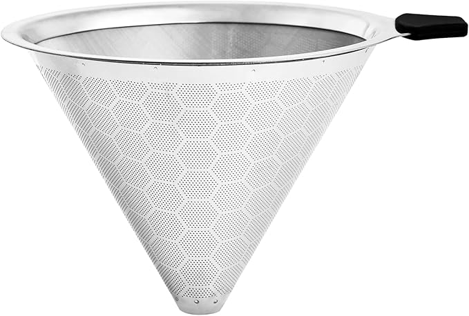 Pour Over Coffee Filter Compatible with Chemex & Hario V60 02 03, Reusable Stainless Steel Metal Cone Slow Drip Coffee Filter, 2-4 Cups Coffee Pour Over Dripper Filters