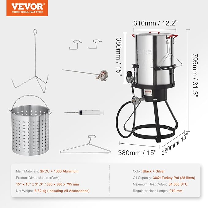 VEVOR Seafood Boiling Kit & Turkey Fryer, 30-qt Boiler Steamer Cooker Set, Outdoor Aluminum Frying Pot, 54,000 BTU Burner Propane Gas Boiler, Gifts for Thanksgiving Day