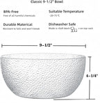 Qxbekmor 130 oz Acrylic Salad Bowls, 9.5" Serving Bowls for Fruits, Popcorn, Chips, Dips, Condiments, Break-Resistant Set of 2, Clear Circular