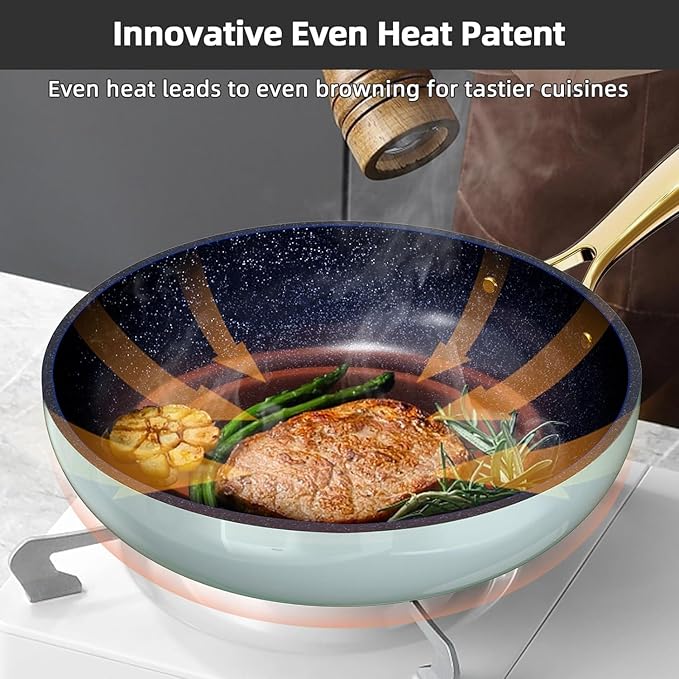 Nuwave Lux LE 13-Pc Cookware Set with Elegant Gold Handle, Diamond Infused Ceramic Non-Stick, PFAS Free, Premium Metal Lids, Ergonomic Stay-Cool Handles, Induction Ready & Compatible w/All Cooktops