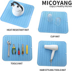 Silicone Dish Drying Mat for Multiple Usage,Easy clean,Eco-friendly,Heat-resistant Silicone Mat for Kitchen Counter or Sink,Refrigerator or Drawer Liner Light Blue 2XL 24 inches x 18 inches