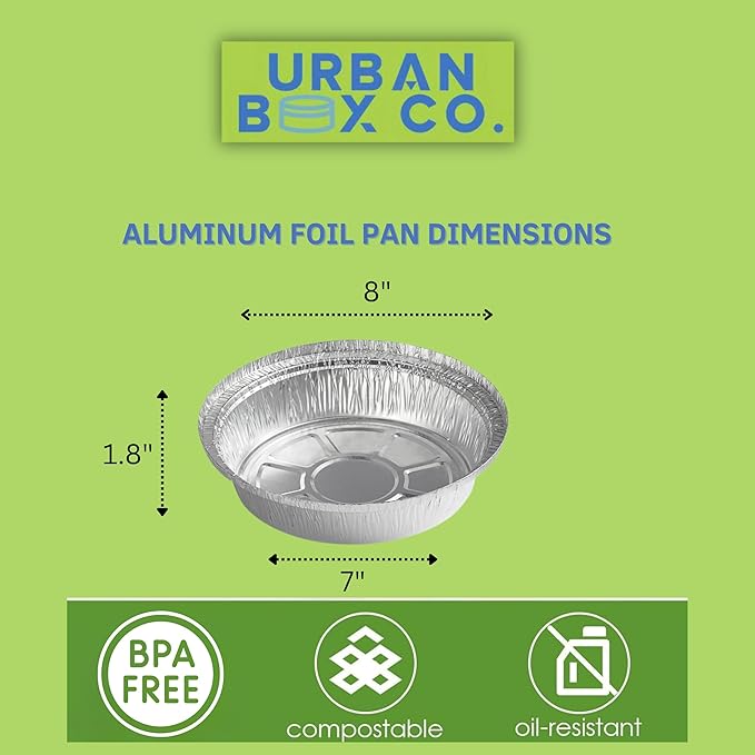 8” Round Aluminum Foil Pans - 100 Pack No Lid | Disposable Deep-Sided Baking Pans for Pie, Cooking, Meal Prep & Storage | Freezer & Oven Safe, Recyclable Tins for Baking Delicious Pies.