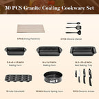 Kitchen Induction Cookware & Bakeware Set - 30 Piece Black Granite Cooking Pans Set, Non-Stick Pots and Pans Set