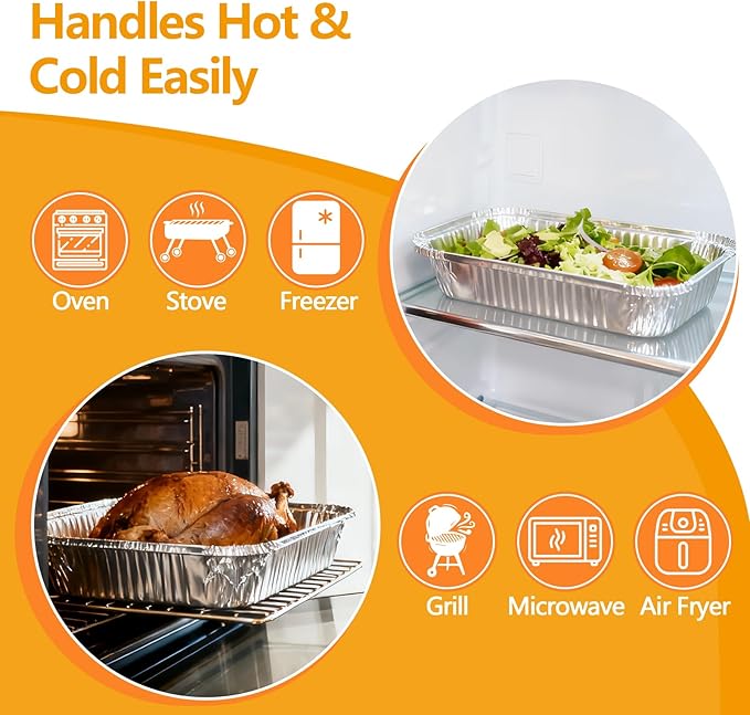9x13 Aluminum Pans with Lids, Heavy Duty Disposable Aluminum Foil Pans, 30 Pack Disposable Pans, Thickened Disposable Trays Half Size Tin Pans Foil Baking Tray for Cooking, Baking, Roasting