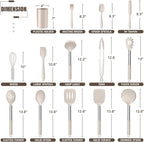 E-far 14 Pieces Silicone Cooking Utensils Set, Kitchen Utensils Set with Holder, Spatula, Ladle, Spoon, Tong, Slotted Turner for Nonstick Cookware, Heat Resistant & Stainless Steel Handle, Khaki