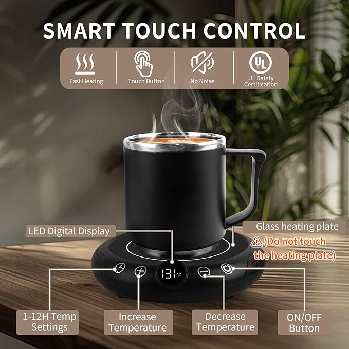 Coffee Mug Warmer, White Elephant Gifts for Adults, Electric Cup Warmer for Desk, Candle Warmer Plate 8-Temp Setting & 1-12H Timer, Stocking Stuffer for Women Men
