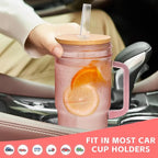 ANOTION Glass Cups with Handle, 24oz Glass Cups with Lids and Straws Travel Coffee Mug Bamboo Mason Jar Iced Cup Smoothie Tea Clear Cute Water Drinking Jars Glasses