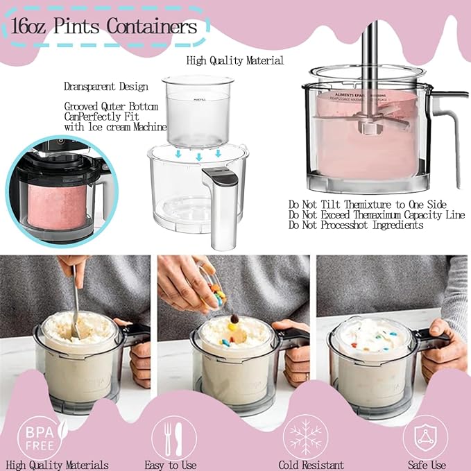 4 Pack Containers Replacement for Ninja,Creami Pints and Lids 16oz Compatible with Ninja NC299AMZ NC300 Series Deluxe Ice Cream Makers Cups Dishwasher Safe (16OZ)