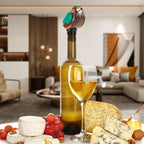 Wine Bottle Pourer, Fun Wine Pourer Spout Sings While It Pours, Airtight Wine Bottle Sealer, Acacia Wood with Turquoise Wings