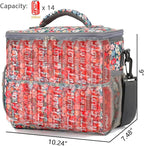FlowFly Insulated Reusable Lunch Bag Adult Large Lunch Box for Women and Men with Adjustable Shoulder Strap,Front Zipper Pocket and Dual Large Mesh Side Pockets,Floral