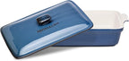 Stoneware Casserole Dish Bakeware Set with Lid, Covered Rectangular Dinnerware, Large 3.2 Quart, 11 by 9 Inch, Blu Indaco [Reactive Blue]