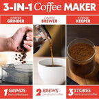 Gourmia 10-Cup Grind & Brew Coffee Maker – Built-in Adjustable Grinder, Programmable Digital Timer, 3 Brew Strengths, 4-Hour Keep-Warm, Auto Shut-Off, Pause & Serve, Glass Carafe, Stainless Steel