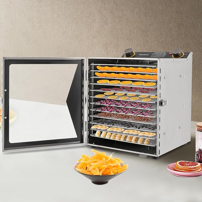 Commercial Food Dehydrator Machine, 800W Electric Dehydrator Machine with 12 Trays, Stainless Steel Dehydrater Biltong Maker for Herbs, Veggies, Fruits, Meat, Yogurt & Dog Treats