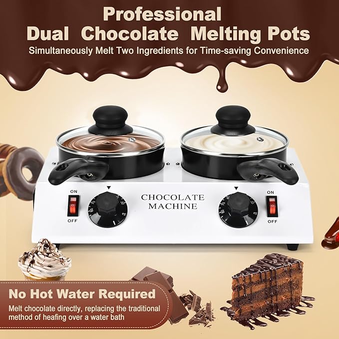 2026 Upgrade Chocolate Melting Machine,2x1L Chocolate Melting Pot with Candy Dipping Tools,Electric Chocolate Tempering Machine for Chocolate,Candy,Butter Making Warming Coffee Milk Wine(80W, 110V)
