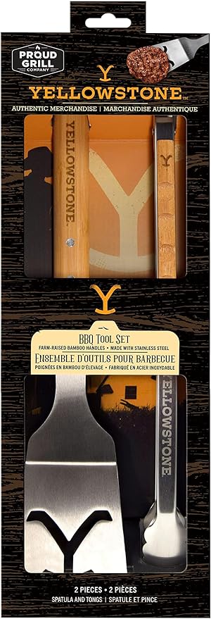 Y Yellowstone BBQ Tool Set - 2 pc Grill Set Includes Spatula and Tongs | Ideal BBQ Grill Accessories Utensils Set | Authentic Yellowstone Merchandise