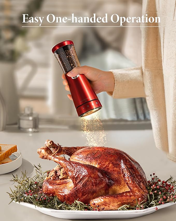 Electric Salt or Pepper Grinder Set Rechargeable, Electric Pepper Grinder with Adjustable Coarseness, 4.5oz Large Capacity, 1.8" Wide-Mouth & Storage Base, One-Hand Operation Kitchen Gadgets