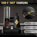 Pure Nature Salt and Pepper Grinder Set with rechargeable base. Premium Stainless Steel up-graded larger capacity with LED Lights, 5 Adjustable Coarseness, Refillable, Type-C Fast Charging.