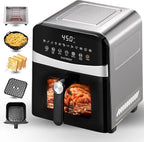 Stainless Steel Air Fryer Ceramic Coat Basket Non Toxic Metal Cavity 6 QT Compact for 2-3 PAX, DAYBEST Dual Heats Airfryer 450°F 12 in 1, Dishwasher Safed Pot, Plate, Rack & Liner (Stainless Steel)