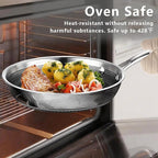 9.5" Non Stick Frying Pans, Stainless Steel Pan, Ceramic Skillet with Stay-Cool Handle, Non Toxic, PFAS PFOA PTFE Free, Dishwasher Safe, Induction, Compatible with All Cooktops