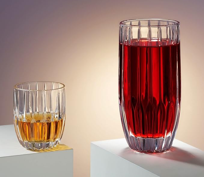 Godinger Drinking Glasses Set - 8pc Barware Set, Highball & Whiskey Glasses - 4 Highballs (12oz) and 4 Whiskey Glasses (10oz)