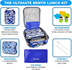 Camo Lunch Box for Boys, Bento-Box with Insulated Bag Ice Pack and Accessories, Set for Kids, Insulated Thermal Bag for School, Container Boxes for Big Kid Tween Adult Lunches, Blue Black Camouflage