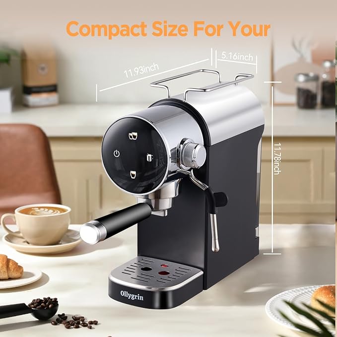 Espresso Machine,20 Bar Semi-Automatic Espresso Maker with Milk Frother,Touch Screen Black Stainless Steel Coffee Machine with 40oz Removable Water Tank,Cappuccino,Latte,Americano for Home