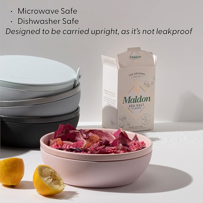 W&P Porter Ceramic Bowl Lunch Container w/ Protective Non-slip Exterior, Charcoal 1 Liter | Lid & Snap-tight Silicone Strap | Food Storage, Bento Box, Meal Prep | BPA-Free Ceramic