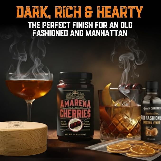 Electric Whiskey Smoker Kit - Whiskey Gifts for Men Dad - Premium Amarena Cherries, Syrup, Orange Dried Slices and 8 Flavors Wood Chips - Old Fashioned Cocktail Smoker kit
