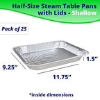 IDL Packaging Half-Size Aluminum Steam Table Pans with Lids - Shallow, 13" x 11" x 1.5" (pack of 25) - Disposable Foil Pan for Grilling, Roasting, BBQ, Cooking, Baking, Freezing