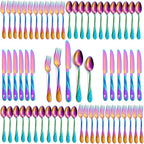 Rainbow Silverware Set for 12, 60-Piece Stainless Steel Flatware Set, Shiny Rainbow Metal Cutlery Set, Include Fork, Knife and Spoon Set, Dishwasher Safe