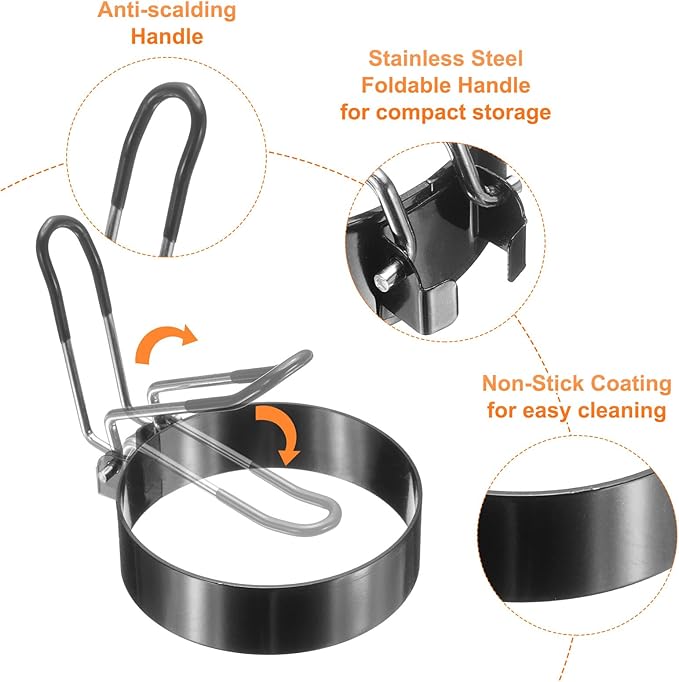 HARFINGTON 4Pcs Egg Rings 6" Stainless Steel Nonstick Round Pancake Shaper Cooking Mould for Griddle Frying Eggs Sandwich Omelets Breakfast