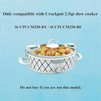 Oval 2.5Qt Glass Lid Replacement Compatible with Crockpot Slow Cooker SCCPCCM250-BT, SCCPCCM250-BF, with Sealing Ring and Buckles, White Handles