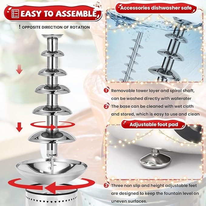 Commercial Chocolate Fountain 6 Layers 19Lbs Large Chocolate Fondue Tower Stainless Steel Hot Chocolate Waterfall for Nacho Cheese Knob Control
