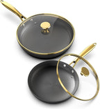 imarku Non Stick Frying Pans, Frying Pan with Lid 2Pcs - 10 Inch and 12 Inch Long Lasting Nonstick Frying Pan Cast Iron Skillets, Frying Pans Nonstick with Lid, Gift for Women and Men