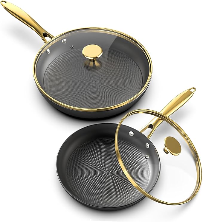 imarku Non Stick Frying Pans, Frying Pan with Lid 2Pcs - 10 Inch and 12 Inch Long Lasting Nonstick Frying Pan Cast Iron Skillets, Frying Pans Nonstick with Lid, Gift for Women and Men