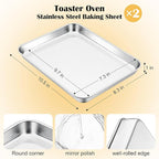E-far Small Baking Sheet Set of 2, 10.5”x8.3” Stainless Steel Cookie Sheets Pans, Compact Non-toxic Metal Toaster Oven Trays for Cake, Healthy & Rust Free, Mirror Finish & Dishwasher Safe