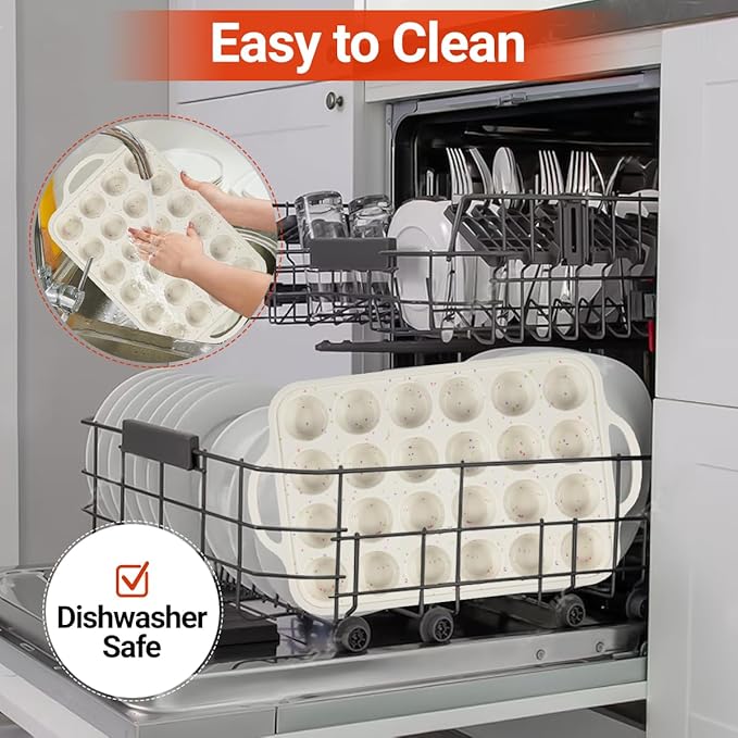 Silicone Muffin Pans for Baking, Metal Reinforced Frame Regular 12 Cups & Mini 24 Cups Cupcake Pan Set Nonstick Muffin Pan for Homemade Baking Easy to Handle