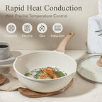 CAROTE 12Inch Nonstick Deep Frying Pan with Lid, 5.5 Qt Jumbo Cooker Saute Pan with Pour Spout, Skillet Induction Cookware, Non Stick Cooking Pan Kitchen Pan PFOA Free, White Granite