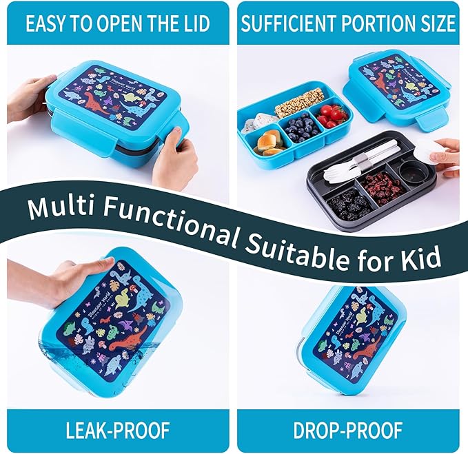 Leak-Proof, 8-Compartment Bento-Style Kids Lunch Box - Ideal Portion Sizes for Ages 6 +, Durale, Drop-Proof, Dishwasher Safe, & Made with BPA-Free Materials(Blue)