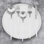 Gugrida 20-Piece 18/10 Stainless Steel Flatware Silverware, Luxury Dinnerware Set Travel Cutlery Tableware Include Knife Fork Spoon Service for 4, Dishwasher Safe (White Handle Matte Silver)