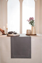 D'Moksha Homes Linen Charcoal Grey Table Runner 108 Inches Long - 100% Pure Linen 14 x 108 Inch Table Runner for Summer, Fall and Halloween - Classic Hemstitch