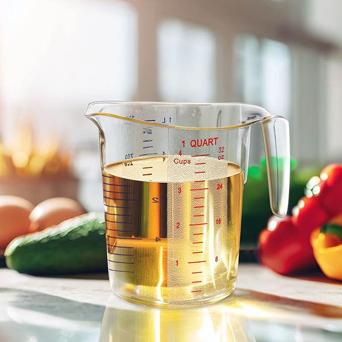 Amazing Abby - Melissa - Unbreakable Plastic Measuring Cups (3-Piece Set), Food-Grade Measuring Jugs, 1/2/4-Cup Capacity, Stackable and Dishwasher-Safe, Great for Oil, Vinegar, Flour, More
